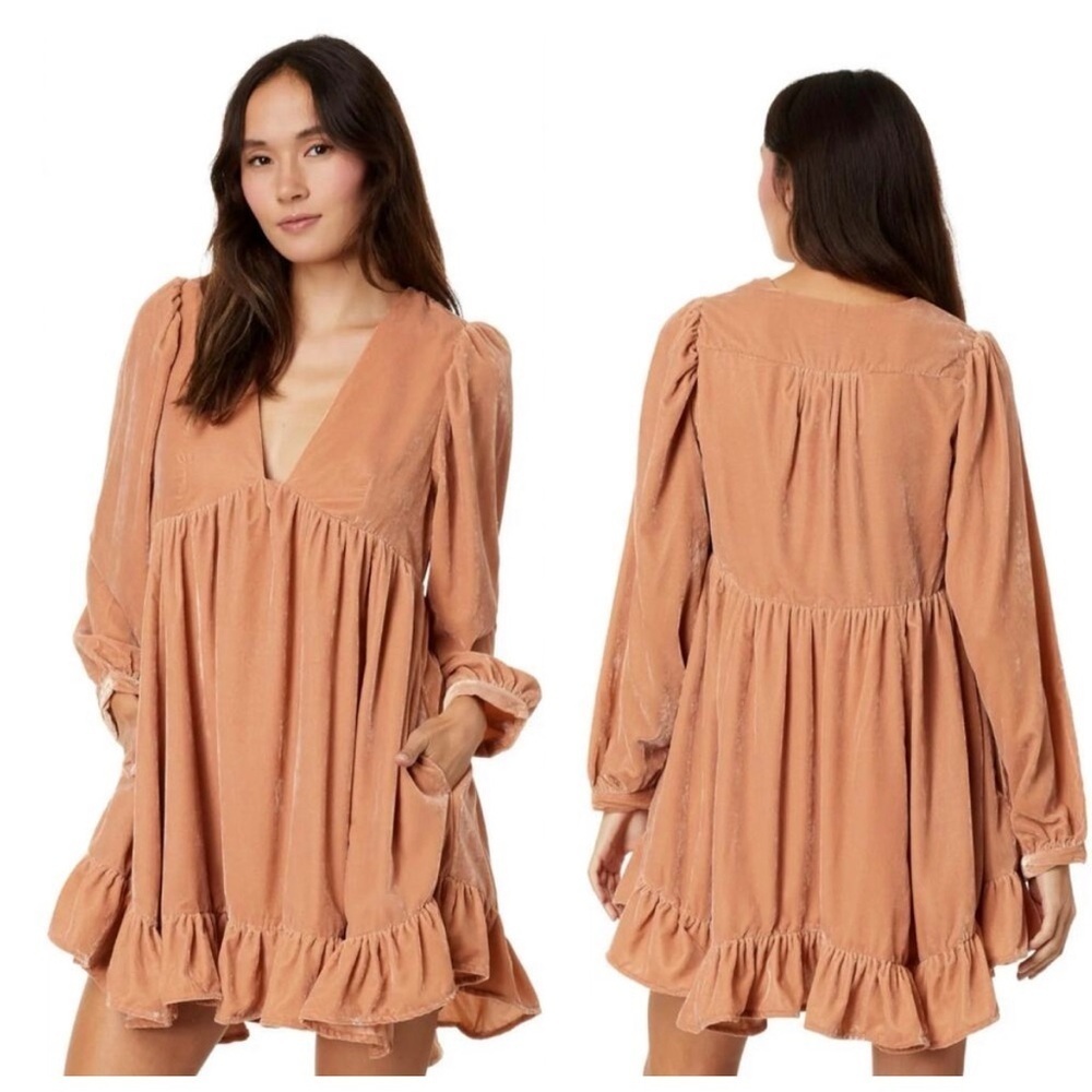 NEW Free People Estella Velvet Mini Dress Relaxed Rose Size Medium